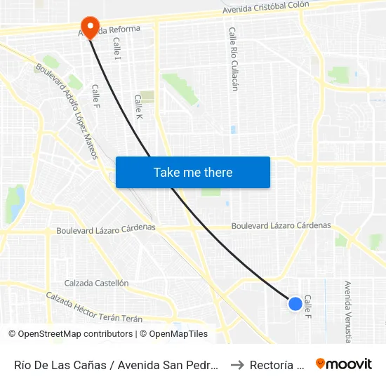 Río De Las Cañas / Avenida San Pedro Mezquital to Rectoría Uabc map