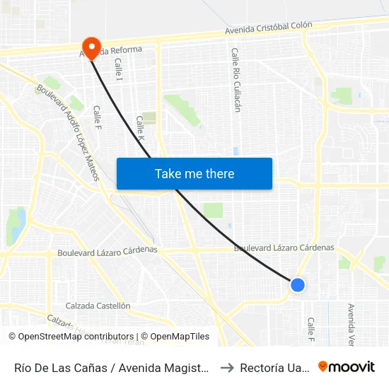 Río De Las Cañas / Avenida Magisterio to Rectoría Uabc map