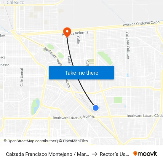 Calzada Francisco Montejano / María to Rectoría Uabc map
