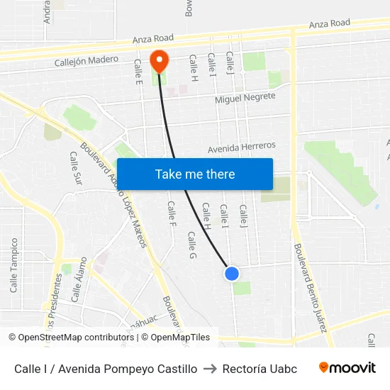 Calle I / Avenida Pompeyo Castillo to Rectoría Uabc map