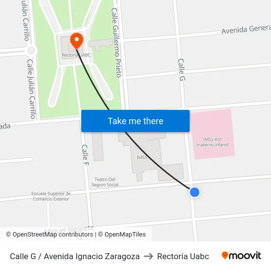 Calle G / Avenida Ignacio Zaragoza to Rectoría Uabc map