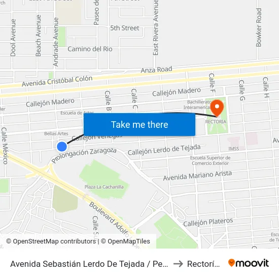 Avenida Sebastián Lerdo De Tejada / Pedro Pérez Y Ramírez to Rectoría Uabc map