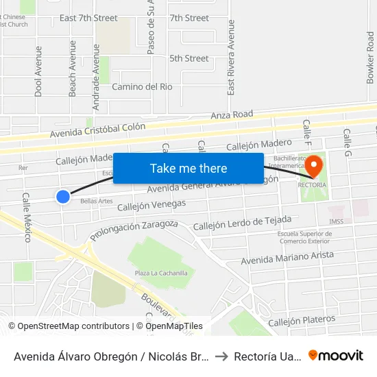 Avenida Álvaro Obregón / Nicolás Bravo to Rectoría Uabc map