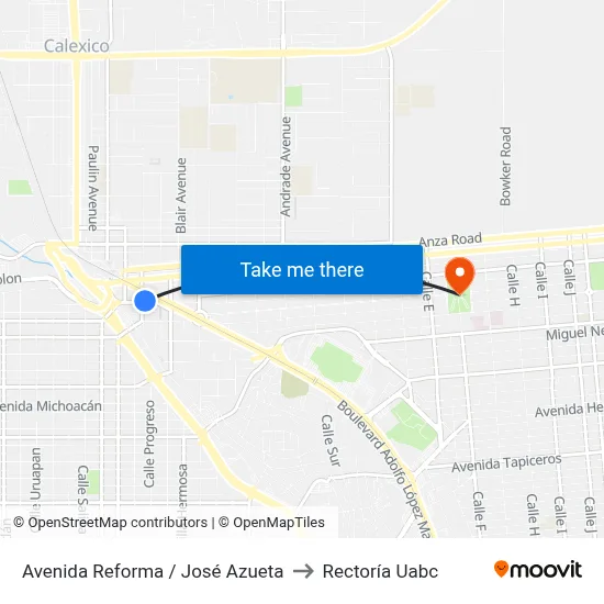 Avenida Reforma / José Azueta to Rectoría Uabc map
