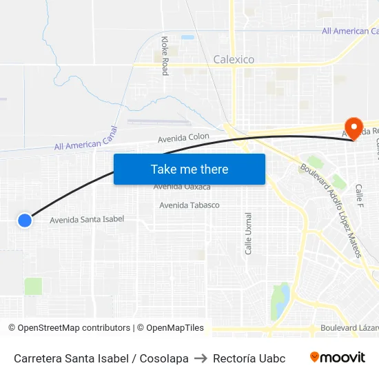 Carretera Santa Isabel / Cosolapa to Rectoría Uabc map