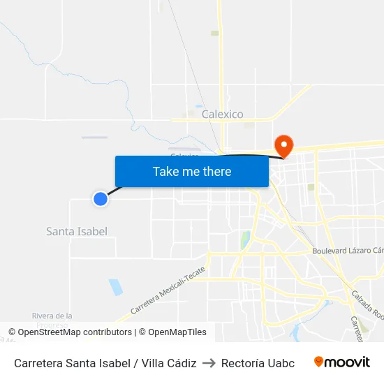 Carretera Santa Isabel / Villa Cádiz to Rectoría Uabc map