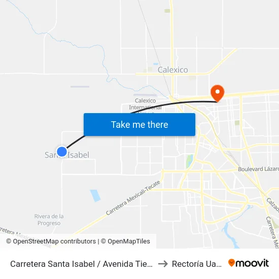 Carretera Santa Isabel / Avenida Tierra to Rectoría Uabc map