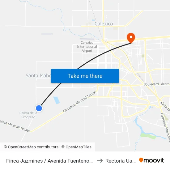 Finca Jazmines / Avenida Fuentenovilla to Rectoría Uabc map