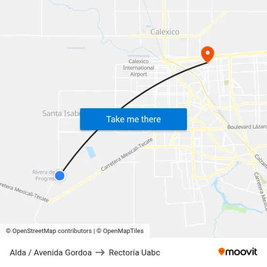 Alda / Avenida Gordoa to Rectoría Uabc map