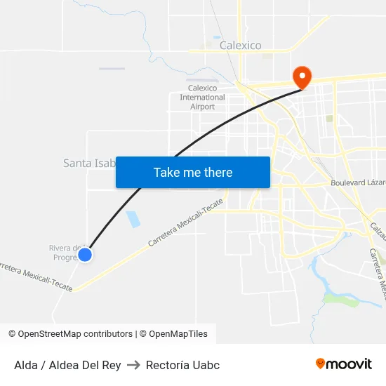 Alda / Aldea Del Rey to Rectoría Uabc map