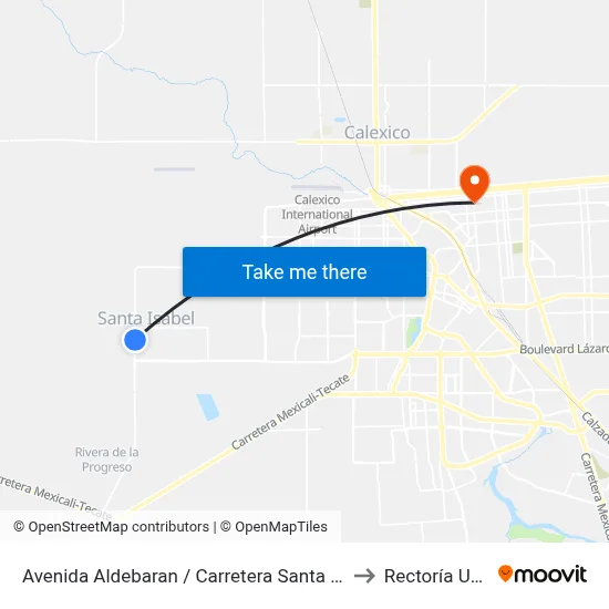 Avenida Aldebaran / Carretera Santa Isabel to Rectoría Uabc map