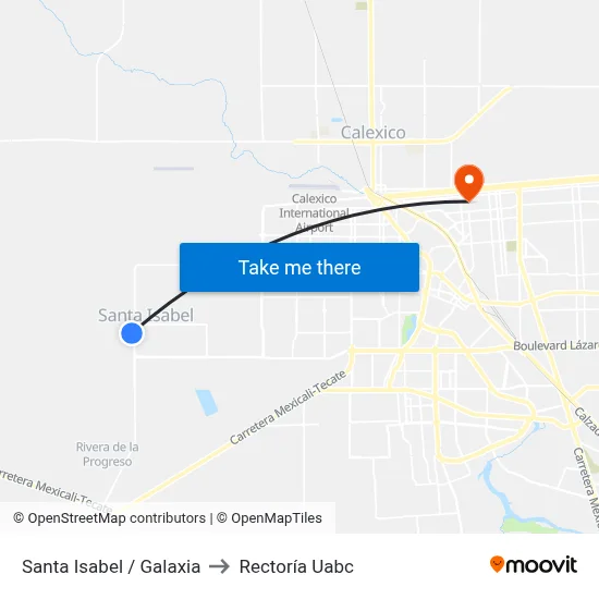 Santa Isabel / Galaxia to Rectoría Uabc map