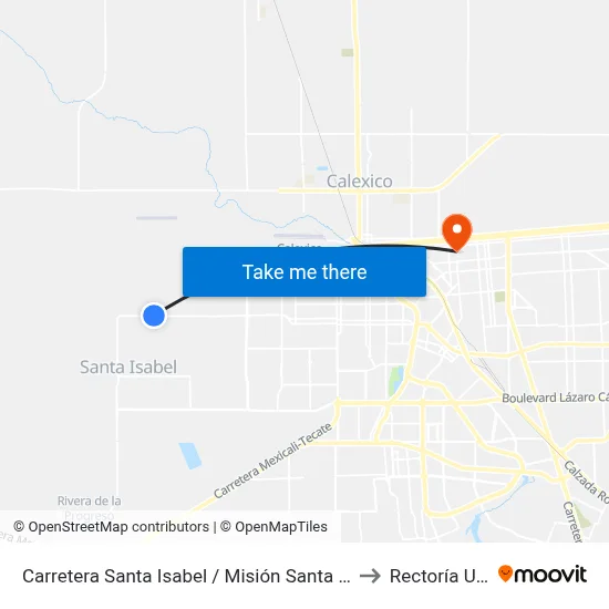 Carretera Santa Isabel / Misión Santa Catalina to Rectoría Uabc map