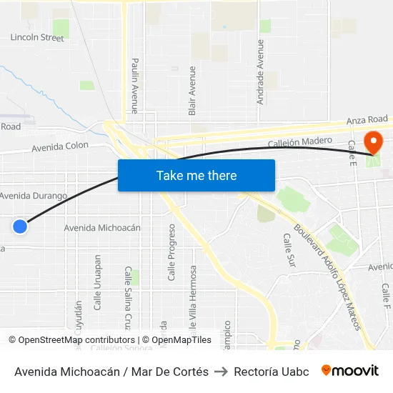 Avenida Michoacán / Mar De Cortés to Rectoría Uabc map