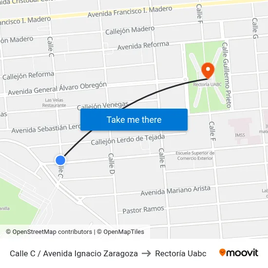 Calle C / Avenida Ignacio Zaragoza to Rectoría Uabc map