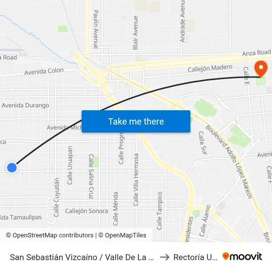 San Sebastián Vizcaíno / Valle De La Trinidad to Rectoría Uabc map