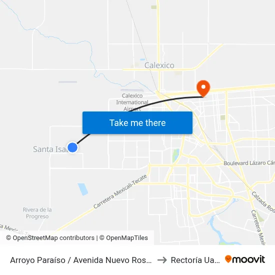 Arroyo Paraíso / Avenida Nuevo Rosario to Rectoría Uabc map