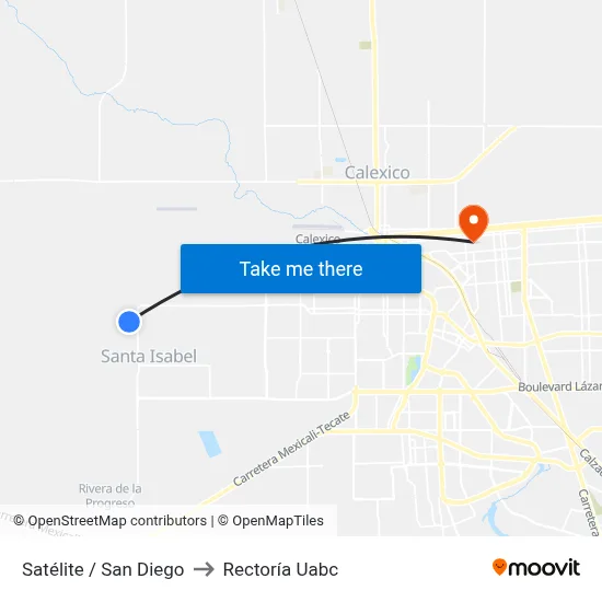 Satélite / San Diego to Rectoría Uabc map