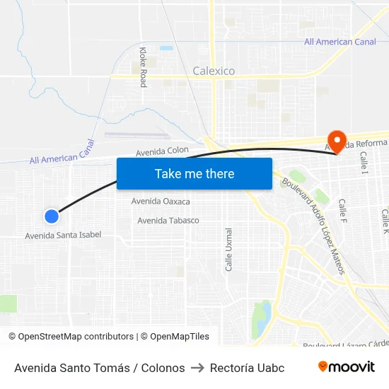 Avenida Santo Tomás / Colonos to Rectoría Uabc map