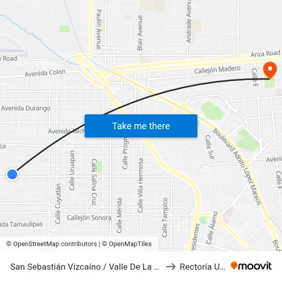 San Sebastián Vizcaíno / Valle De La Trinidad to Rectoría Uabc map