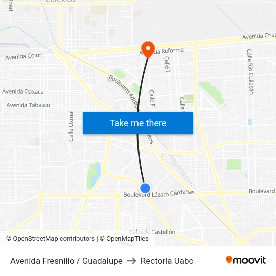 Avenida Fresnillo / Guadalupe to Rectoría Uabc map