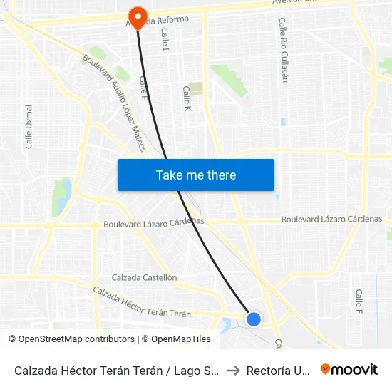 Calzada Héctor Terán Terán / Lago Salado to Rectoría Uabc map