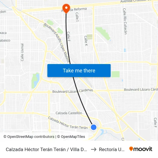 Calzada Héctor Terán Terán / Villa Del Sol to Rectoría Uabc map