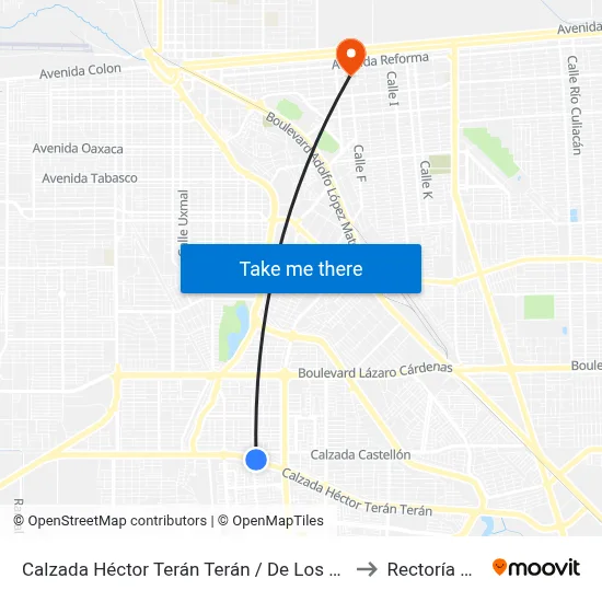 Calzada Héctor Terán Terán / De Los Monarcas to Rectoría Uabc map