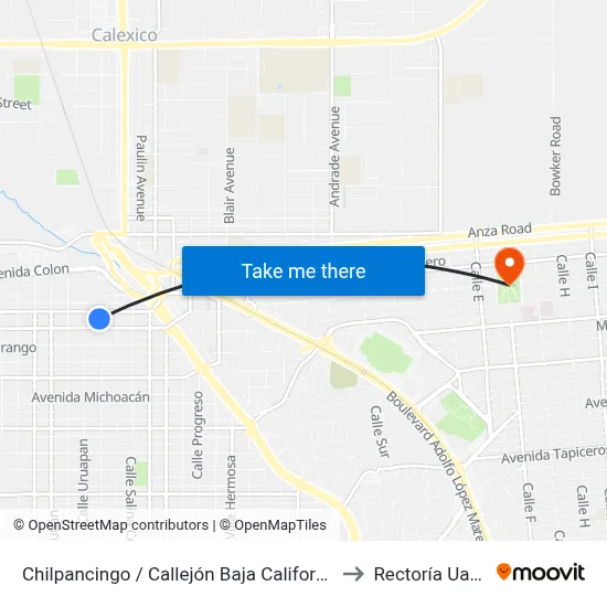 Chilpancingo / Callejón Baja California to Rectoría Uabc map