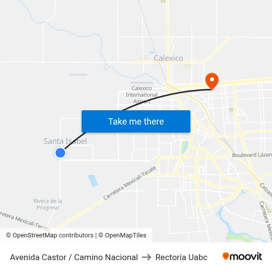Avenida Castor / Camino Nacional to Rectoría Uabc map