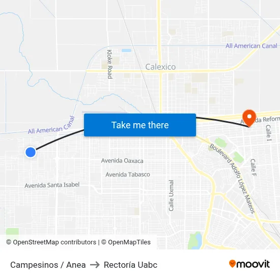 Campesinos / Anea to Rectoría Uabc map