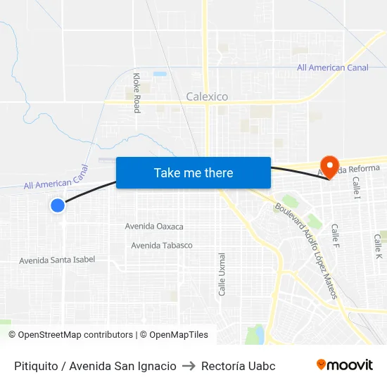 Pitiquito / Avenida San Ignacio to Rectoría Uabc map
