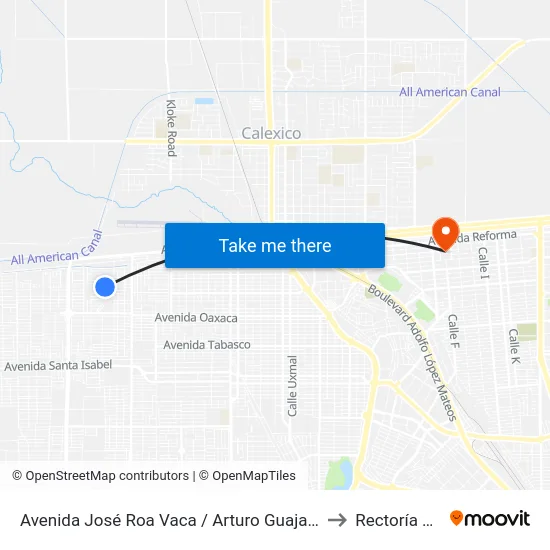 Avenida José Roa Vaca / Arturo Guajardo García to Rectoría Uabc map