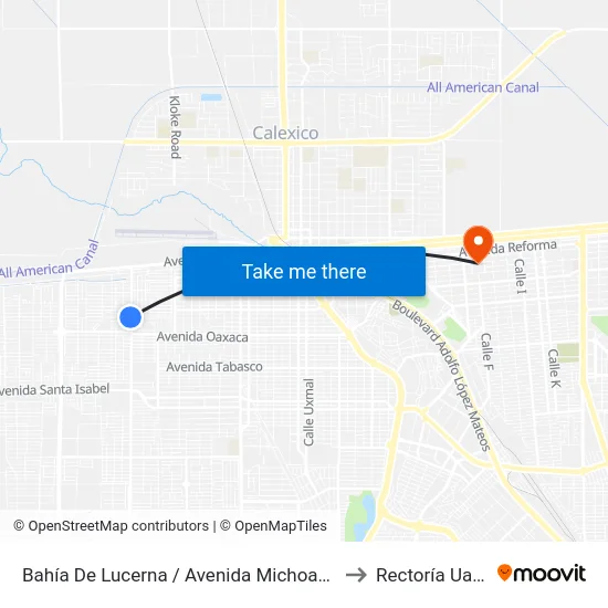 Bahía De Lucerna / Avenida Michoacán to Rectoría Uabc map