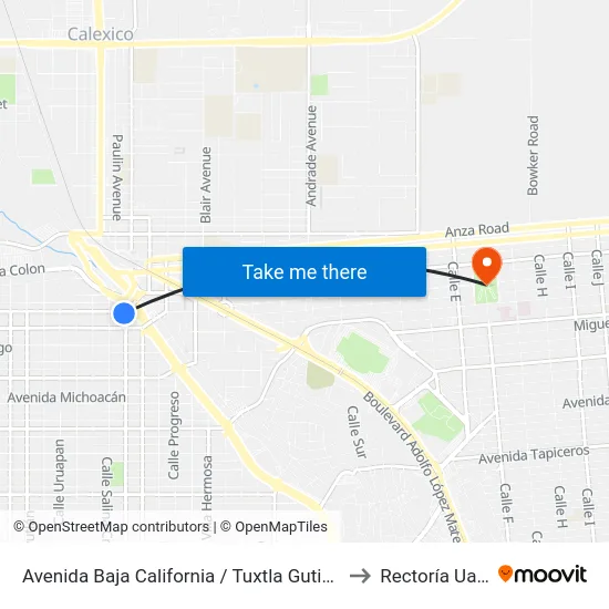 Avenida Baja California / Tuxtla Gutiérrez to Rectoría Uabc map