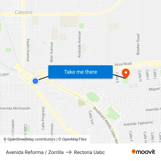 Avenida Reforma / Zorrilla to Rectoría Uabc map