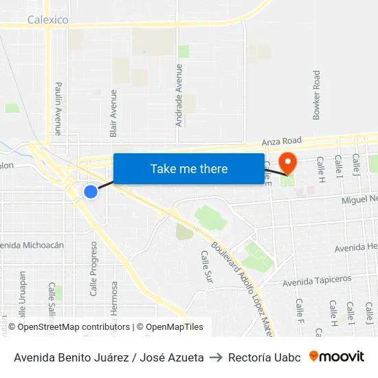 Avenida Benito Juárez / José Azueta to Rectoría Uabc map