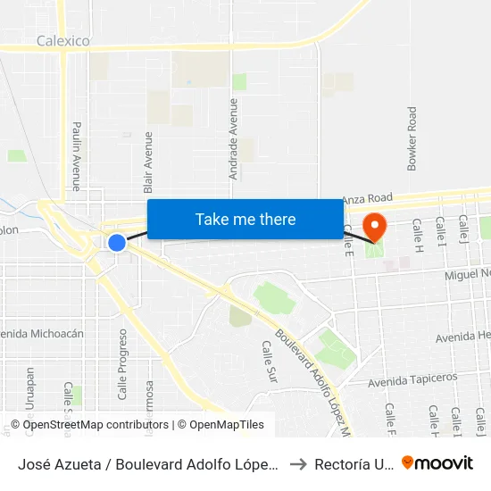 José Azueta / Boulevard Adolfo López Mateos to Rectoría Uabc map