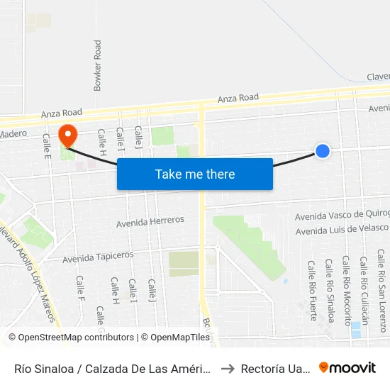 Río Sinaloa / Calzada De Las Américas to Rectoría Uabc map