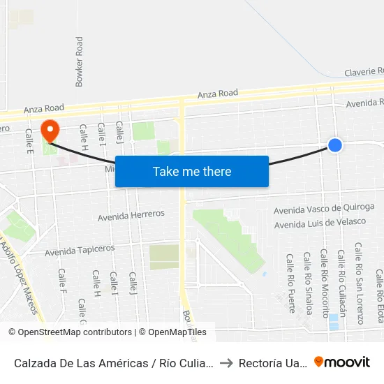 Calzada De Las Américas / Río Culiacán to Rectoría Uabc map