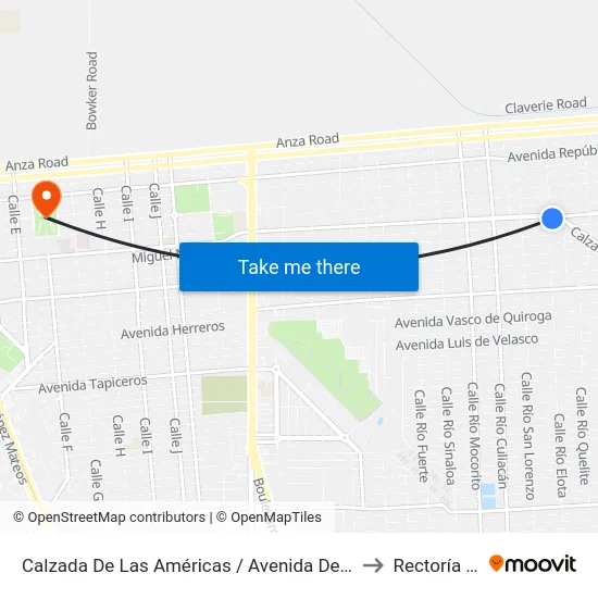 Calzada De Las Américas / Avenida De Los Jazmines to Rectoría Uabc map