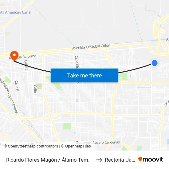 Ricardo Flores Magón / Álamo Temblón to Rectoría Uabc map