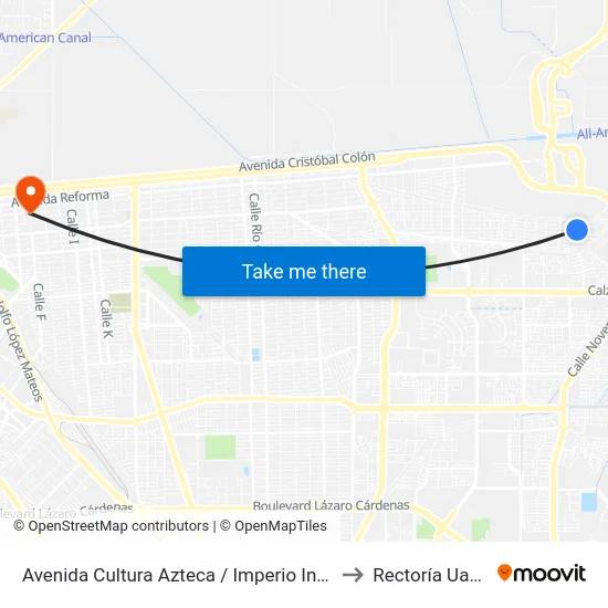 Avenida Cultura Azteca / Imperio Inca to Rectoría Uabc map
