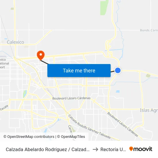 Calzada Abelardo Rodríguez / Calzada Cetys to Rectoría Uabc map