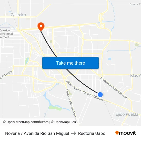 Novena / Avenida Río San Miguel to Rectoría Uabc map