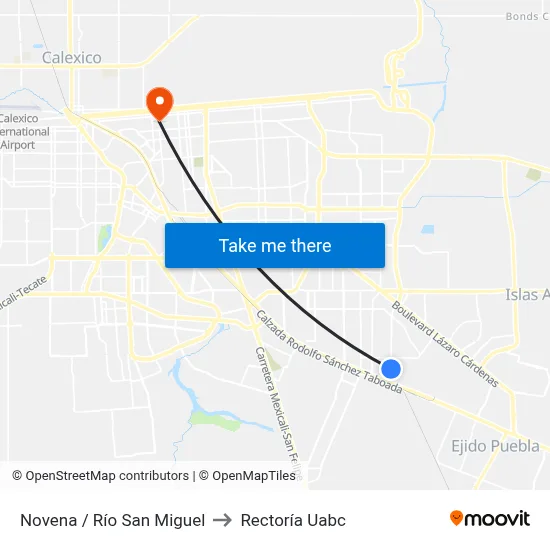 Novena / Río San Miguel to Rectoría Uabc map