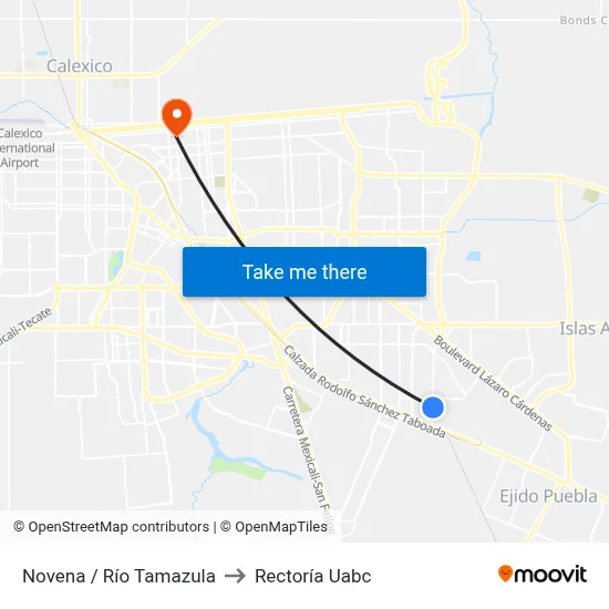 Novena / Río Tamazula to Rectoría Uabc map