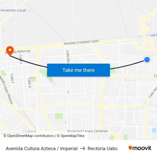 Avenida Cultura Azteca / Imperial to Rectoría Uabc map