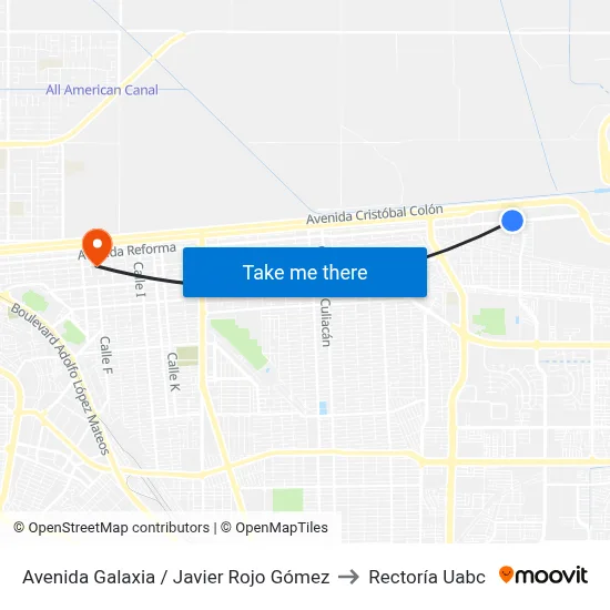 Avenida Galaxia / Javier Rojo Gómez to Rectoría Uabc map