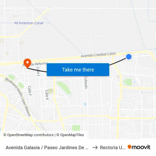 Avenida Galaxia / Paseo Jardines De Babilonia to Rectoría Uabc map